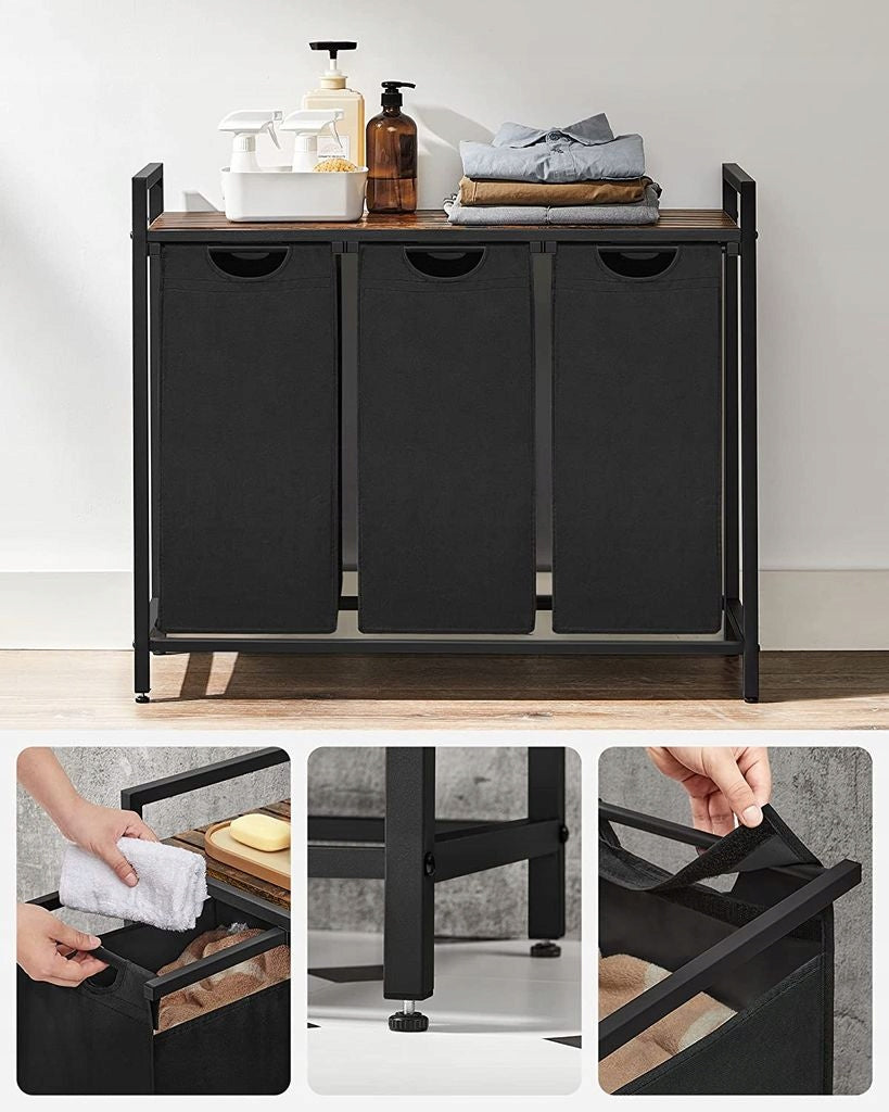 Vonios spintelė su 3 skyriais "Black Wooden"