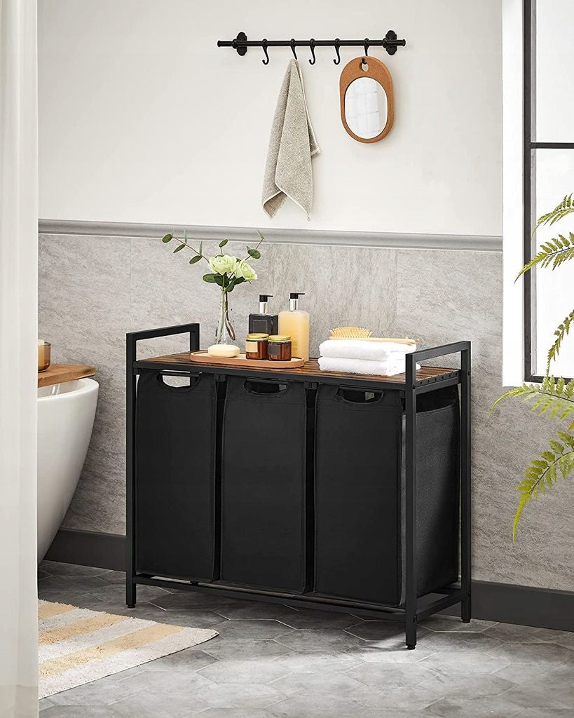 Vonios spintelė su 3 skyriais "Black Wooden"